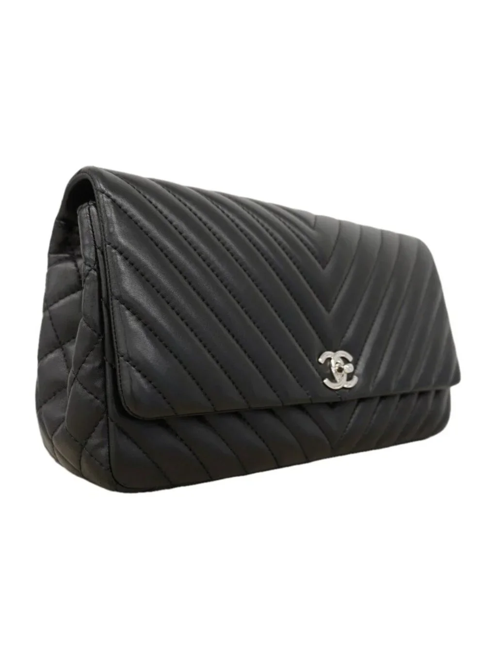 Chanel Shoulder Bag Chez Blanc Lambskin Black Silver